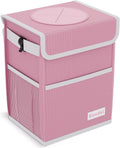 K KNODEL Car Trash Can, Waterproof Garbage Bag with Lid, Leak-Proof Car Trash Bin, Car Trash Hanging (Pink, Medium)