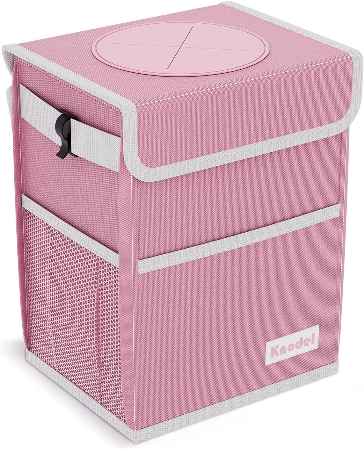 K KNODEL Car Trash Can, Waterproof Garbage Bag with Lid, Leak-Proof Car Trash Bin, Car Trash Hanging (Pink, Medium)