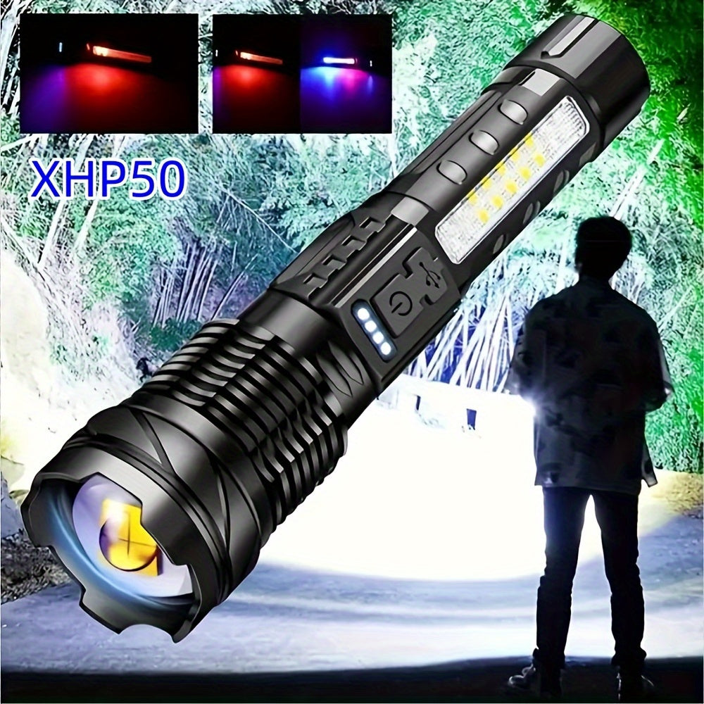 Super Powerful Flashlight Rechargeable Torch Light High Power Strong LED White Flash Light Tactical Lantern with Charging Cable