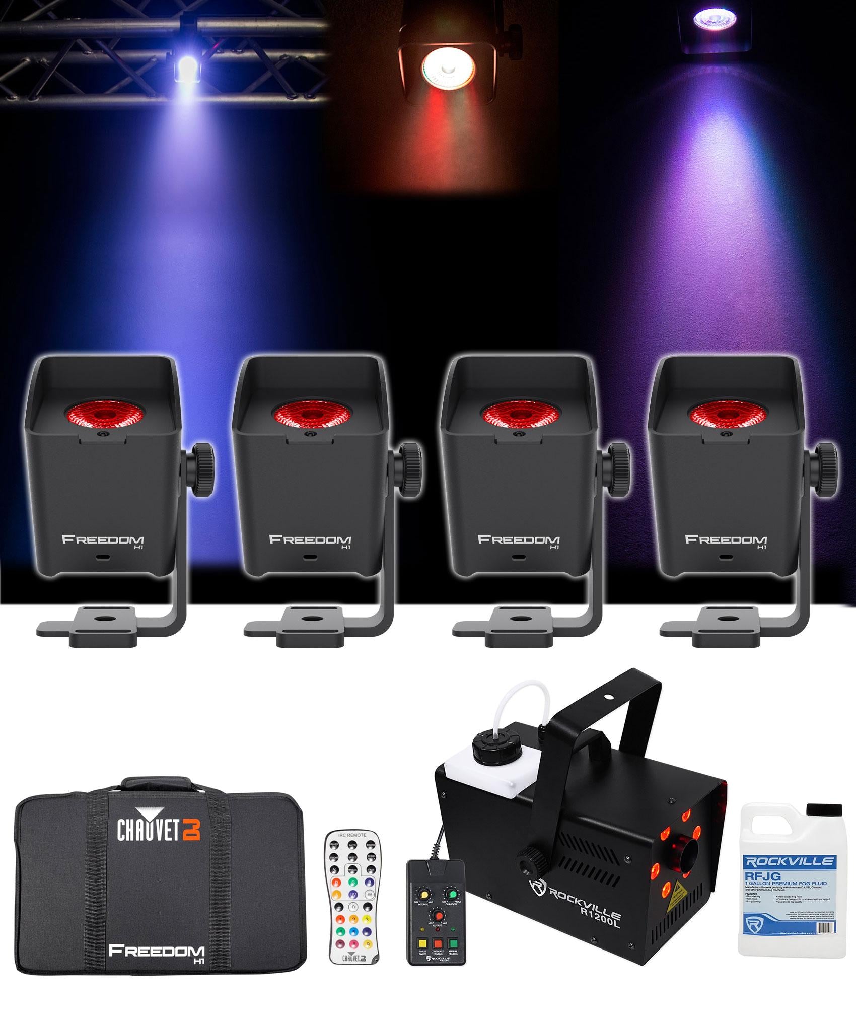 Chauvet DJ Freedom H1 X4 (4) Wireless Wash Lights+Bag+Charger+Remote+LED Fogger