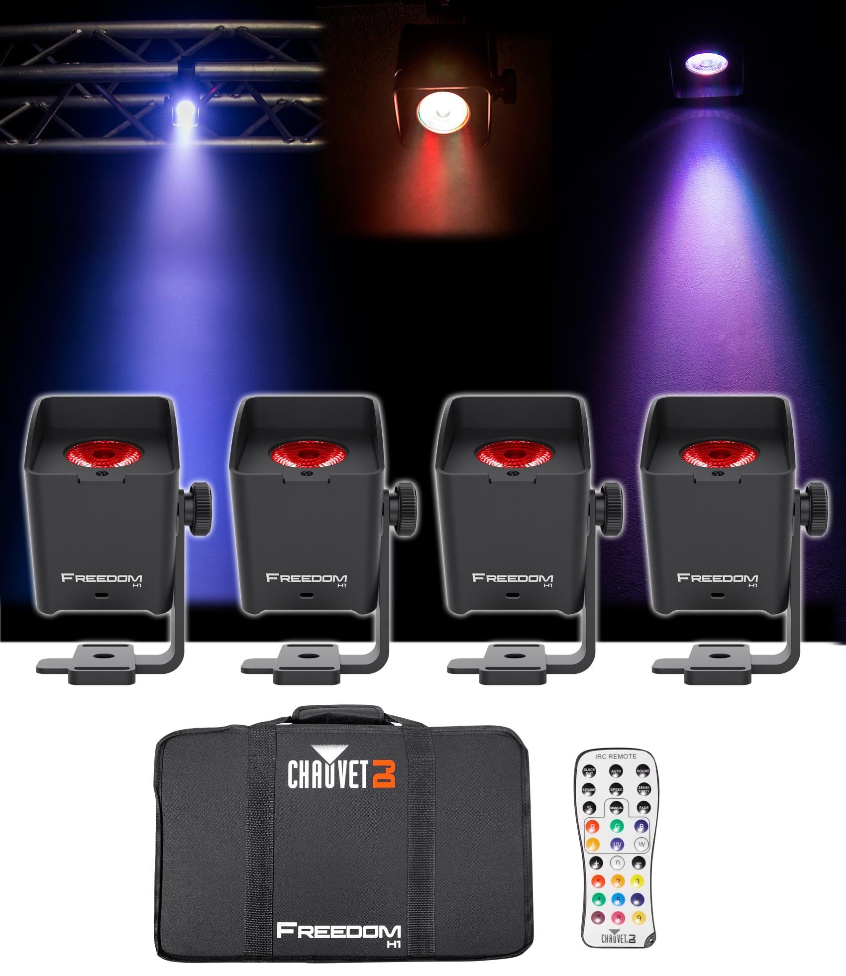 Chauvet DJ Freedom H1 X4 (4) Wireless Wash Lights+Bag+Charger+Remote+LED Fogger
