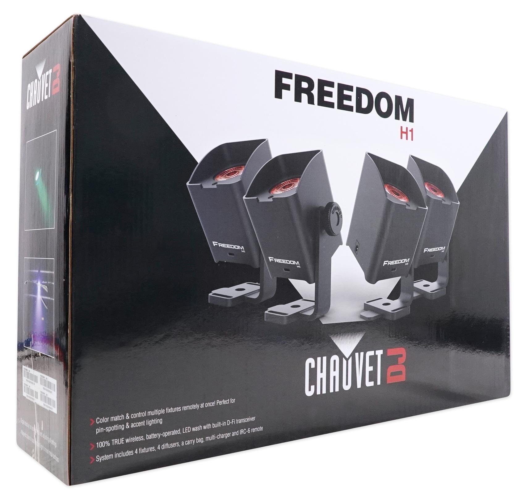 Chauvet DJ Freedom H1 X4 (4) Wireless Wash Lights+Bag+Charger+Remote+LED Fogger
