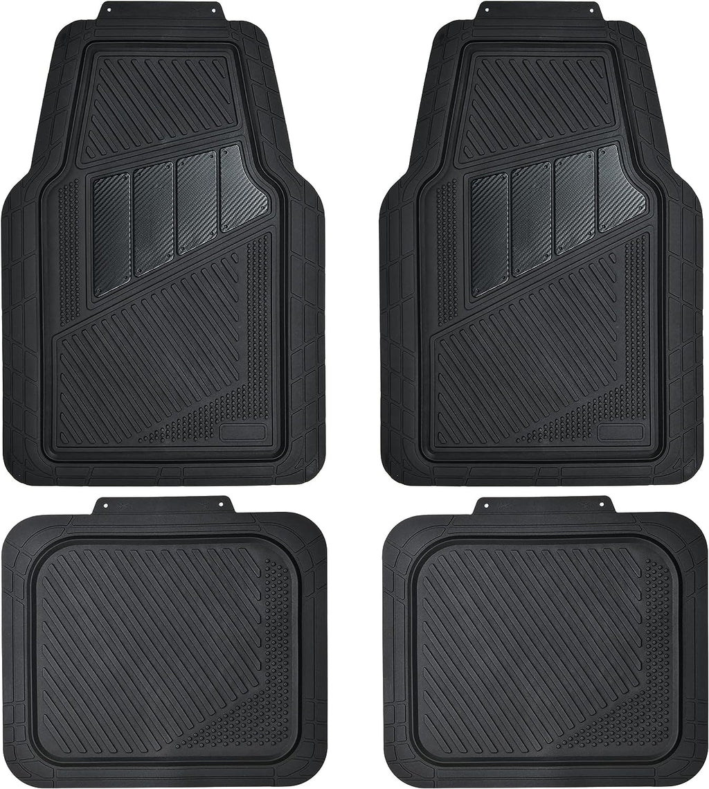 CAR PASS Heavy Duty Rubber Floor Mats 4-Piece Car Mat Set - Universal Waterproof Carbon Fiber Floor Mats for Car SUV Truck, Durable All-Weather Mats(Black)