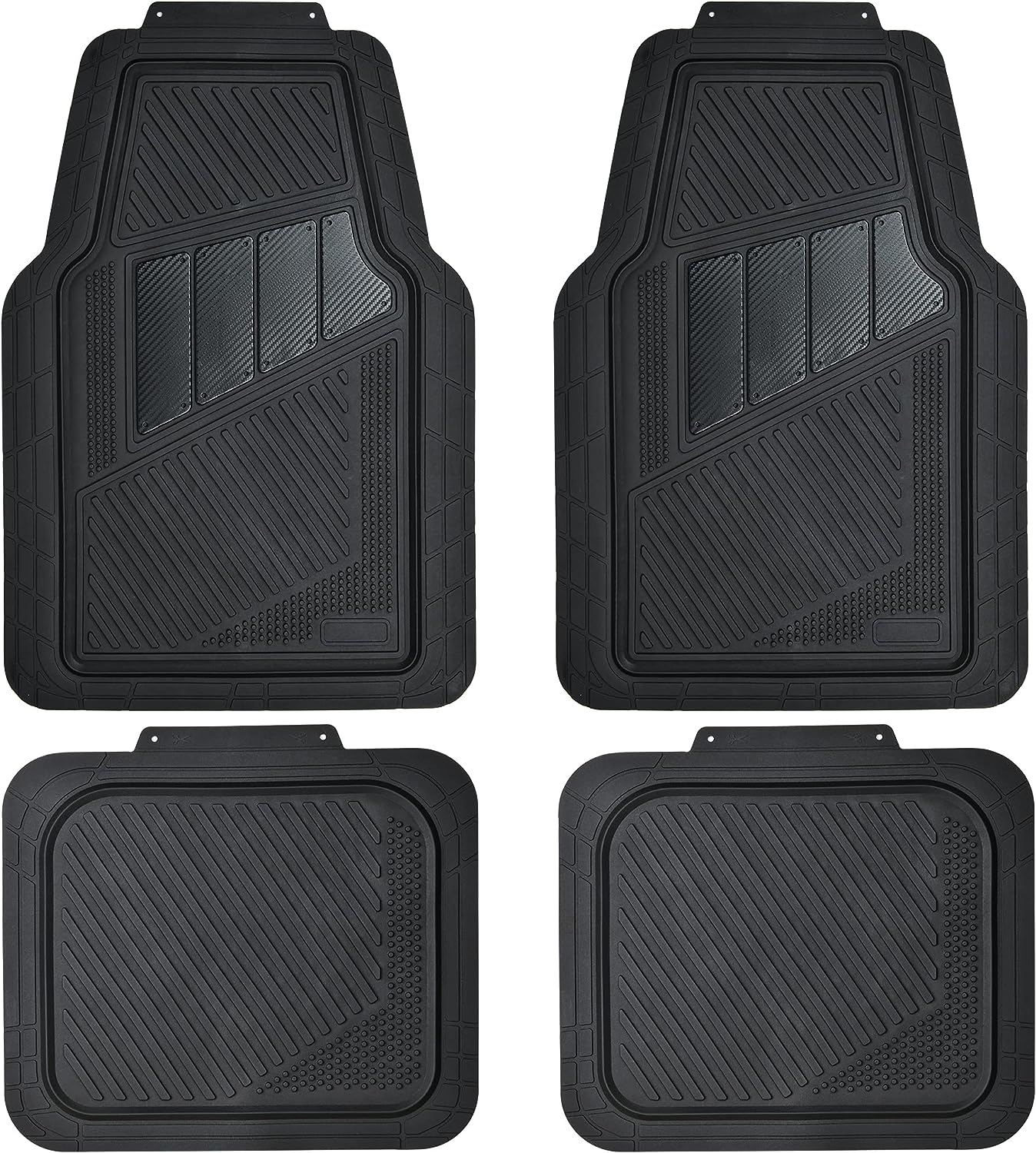 CAR PASS Heavy Duty Rubber Floor Mats 4-Piece Car Mat Set - Universal Waterproof Carbon Fiber Floor Mats for Car SUV Truck, Durable All-Weather Mats(Black)