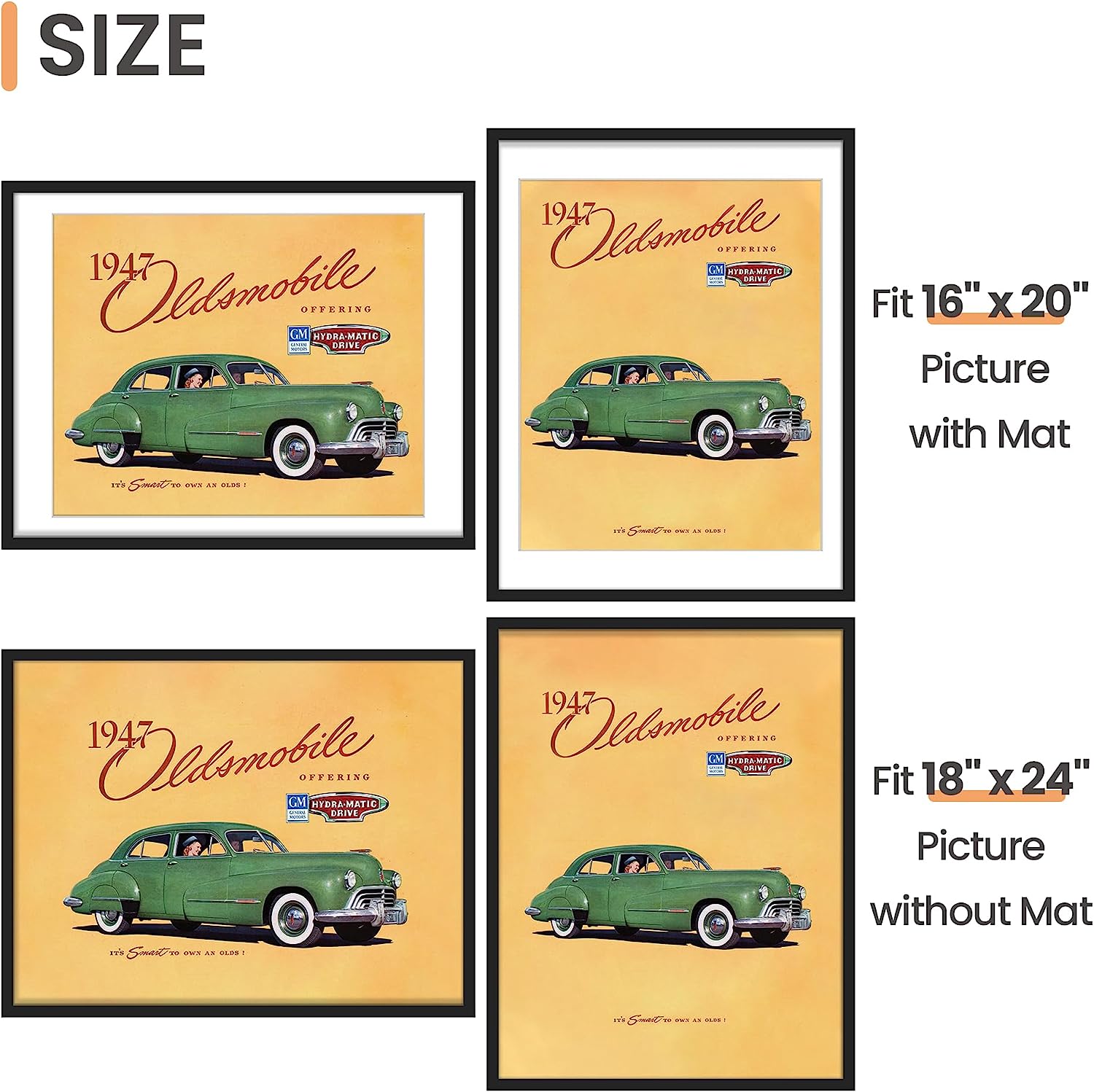 upsimples 18x24 Picture Frame Set of 5, Display Pictures 16x20 with Mat or 18x24 Without Mat, Wall Gallery Photo Frames, Black