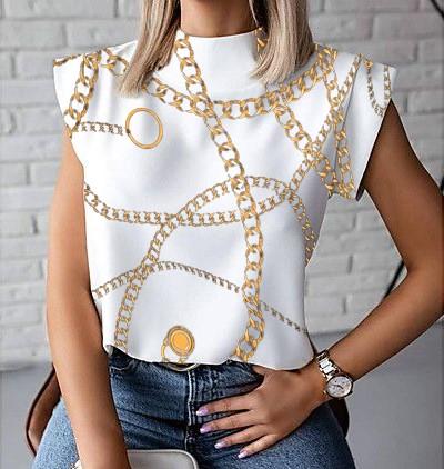 Ladies Fashion Gold Zip Print Top
