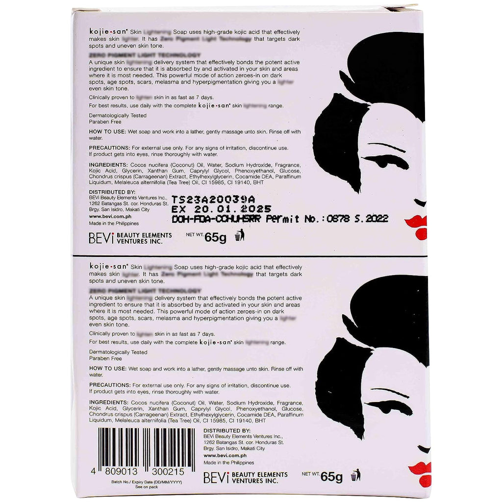 Kojie San Skin Brightening Soap - Original Kojic Acid Soap for Dark Spots, Hyperpigmentation, &amp; Scars with Coconut &amp; Tea Tree Oil - 65g x 2 Bars