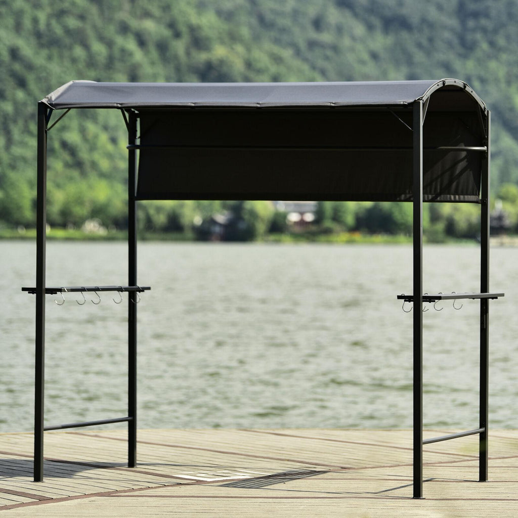 Steel Backyard Patio BBQ Grill Gazebo with Side Awning Bar Counters Hooks AS