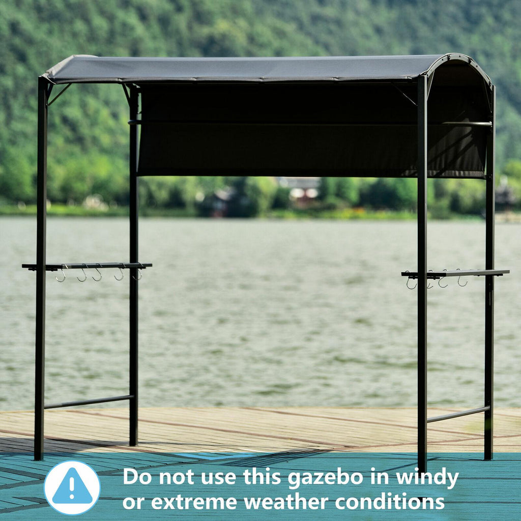 Steel Tiered Backyard Patio BBQ Grill Gazebo Side Awning Bar Counters Hooks PP