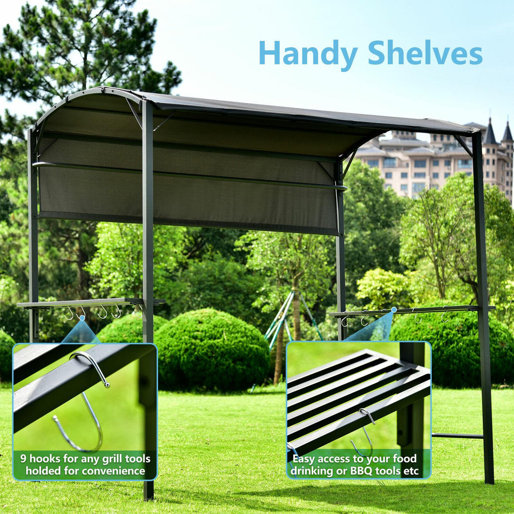 Steel Backyard Patio BBQ Grill Gazebo with Side Awning Bar Counters Hooks AS