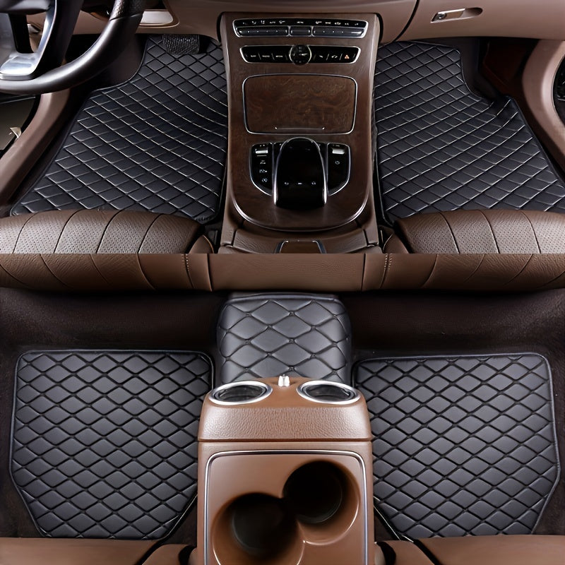 5-Piece Universal Waterproof Car Floor Mats - Perfect For Front &amp; Rear Vehicles - Faux Leather Car Carpet Accessories