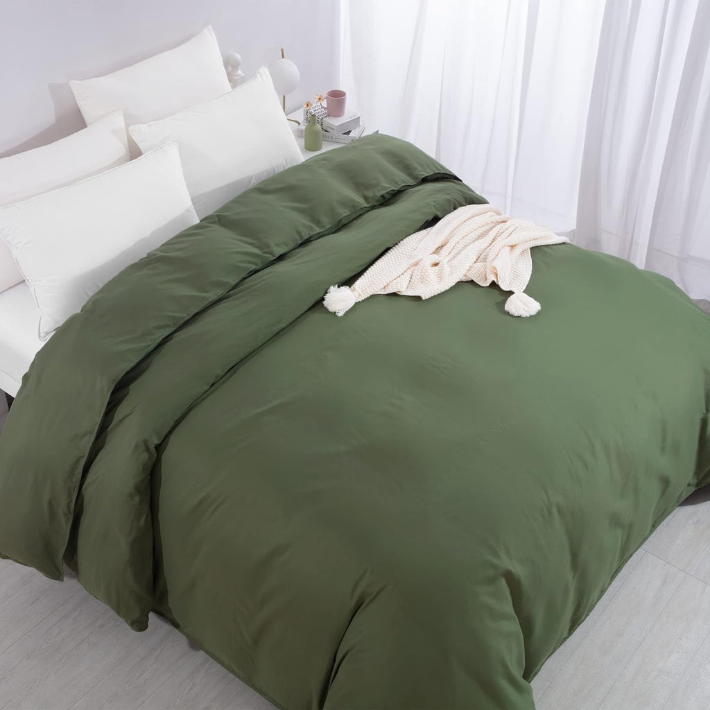 HOMBYS Oversized King Duvet Cover 120 x120 Inch, Ultra Soft Microfiber Olive Green Duvet Cover for All Season with Ziper Closure, 8 Coner Tabs (Olive Green, Oversized King)