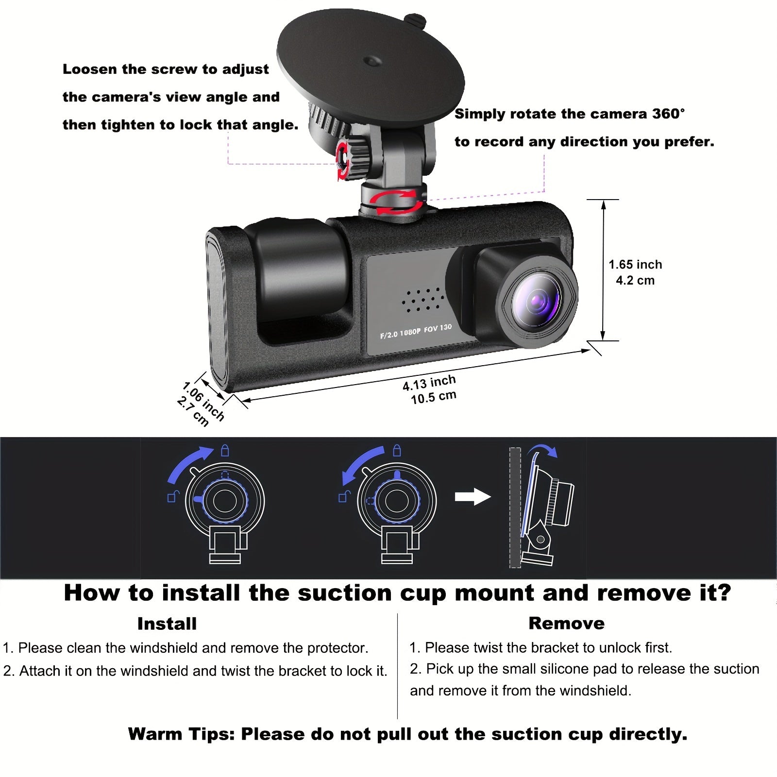 Camera FHD 1080P 3-Channel Dash Camera Front And Rear Inside Dash IR Night Vision Loop Recording G-Sensor Car DVR Camera With 2-Inch IPS Screen 3 Cameras