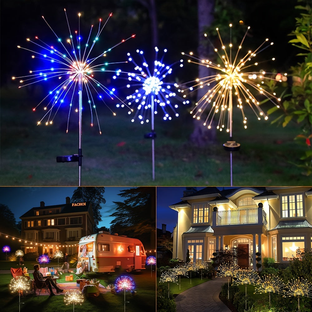Solar Garden Lights Solar Firework Lights, 8-Mode Lighting Solar Lights Outdoor Waterproof For Garden Patio Walkway Pathway Party Wedding Decorative