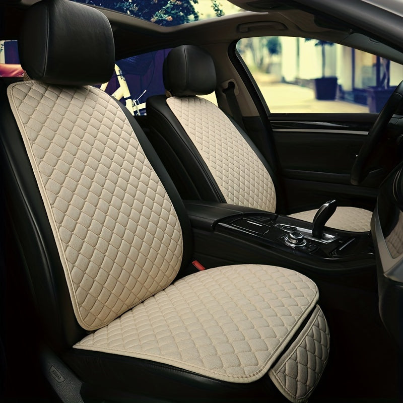 Car Seat Cover, Breathable Flax Four Seasons Car Seat Cushion Protector Pad Front Pad Fit For Most Cars Front Chair Cushion