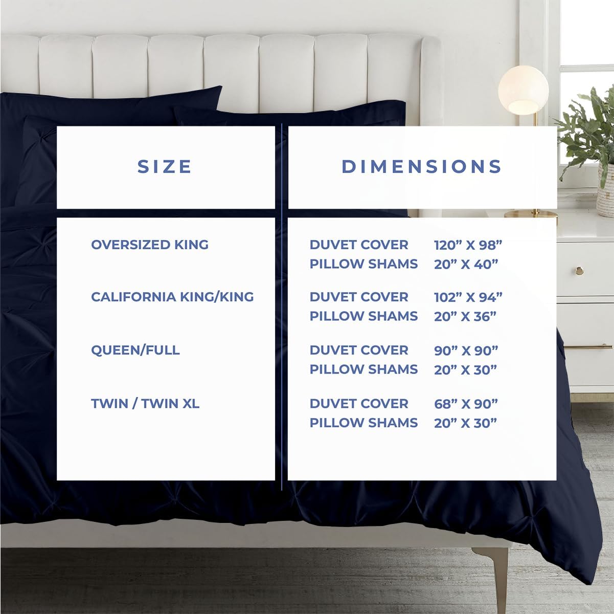 Kotton Culture Oversized King Pinch Duvet Cover 3 Piece 1000 Thread Count Egyptian Cotton Breathable All Season with Zipper &amp; Corner Ties Soft Comforter Cover (Oversized King - Navy Blue)