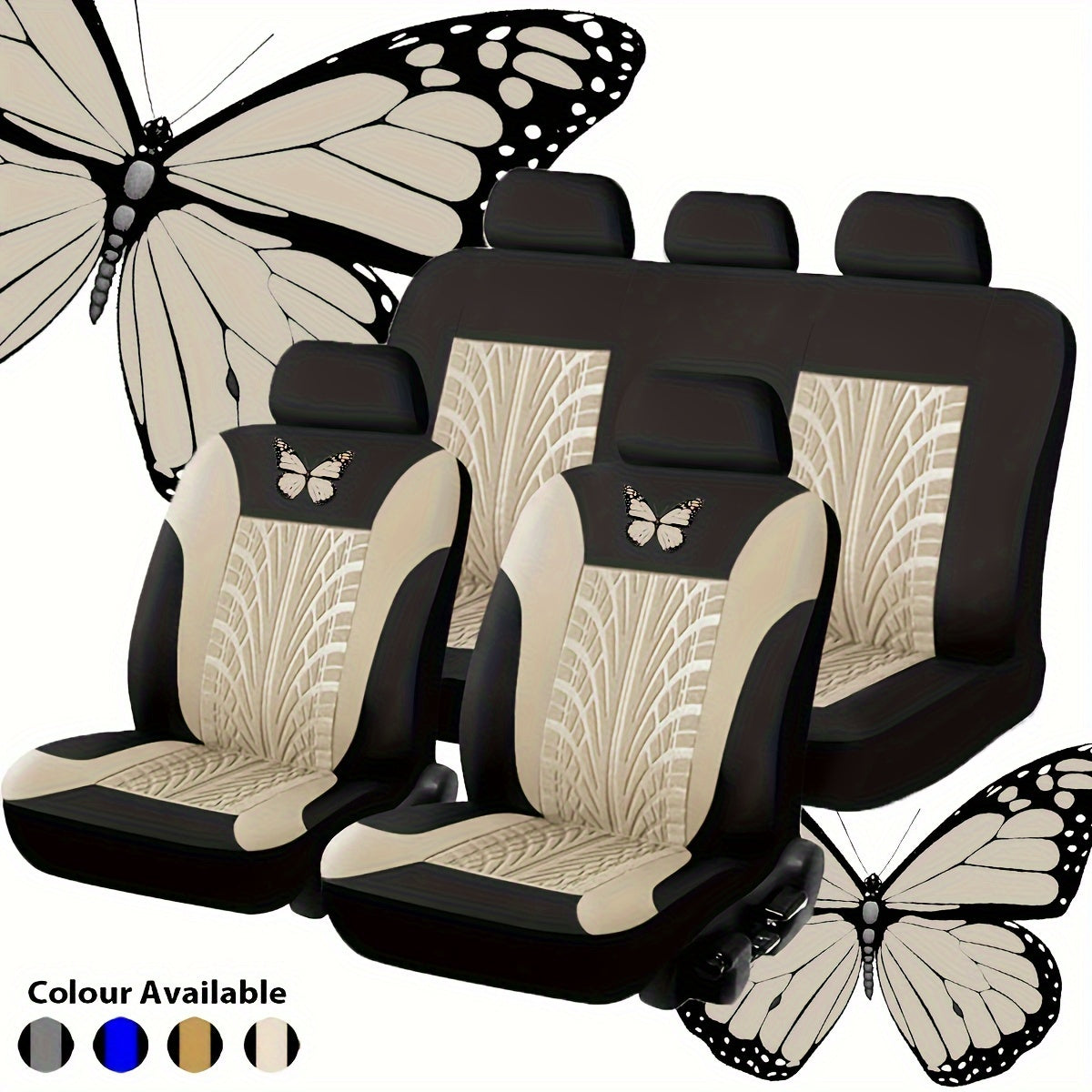 Car Seat Cover Full Set, Red Universal Butterfly Pattern Embroidery Auto Seat Cover Set