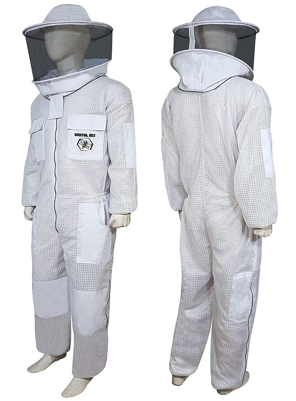 Brutul Bee 3 Layer Beekeeping Ultralight Ventilated Suit with Round Veil (White, 4XL)