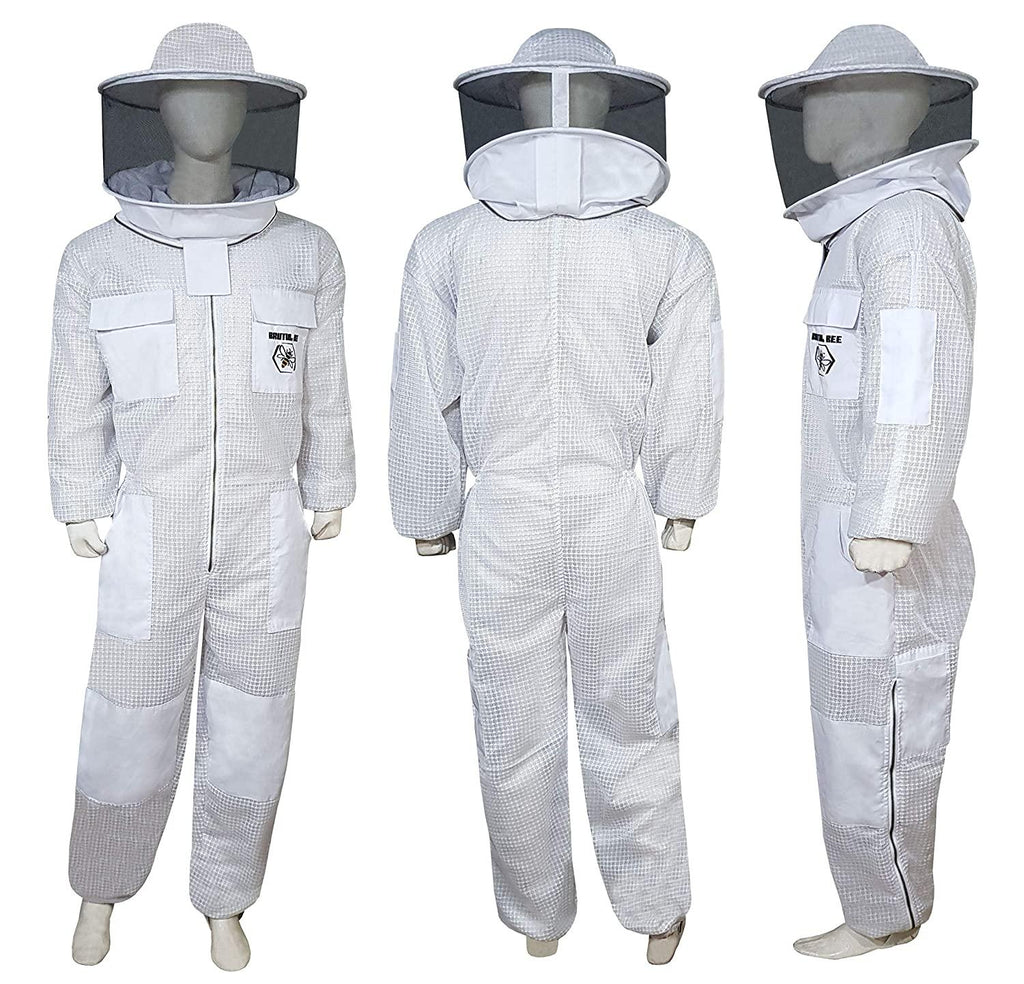 Brutul Bee 3 Layer Beekeeping Ultralight Ventilated Suit with Round Veil (White, 4XL)