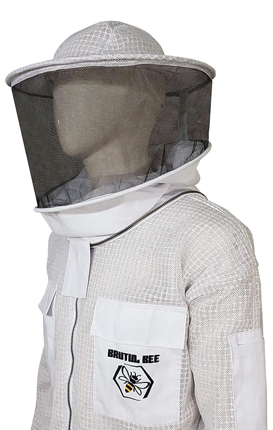Brutul Bee 3 Layer Beekeeping Ultralight Ventilated Suit with Round Veil (White, 4XL)