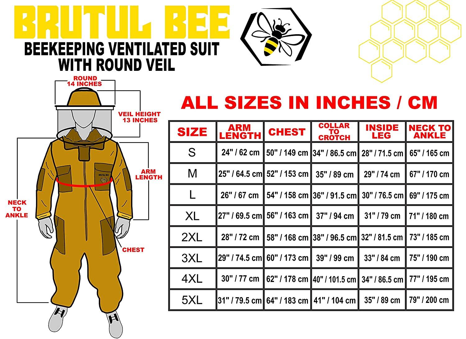 Brutul Bee 3 Layer Beekeeping Ultralight Ventilated Suit with Round Veil (White, 4XL)