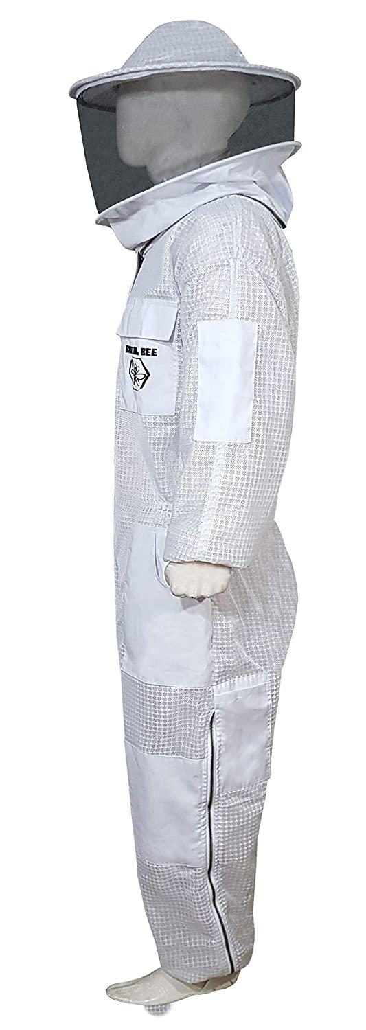 Brutul Bee 3 Layer Beekeeping Ultralight Ventilated Suit with Round Veil (White, 4XL)