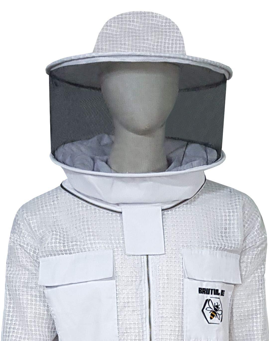 Brutul Bee 3 Layer Beekeeping Ultralight Ventilated Suit with Round Veil (White, 4XL)