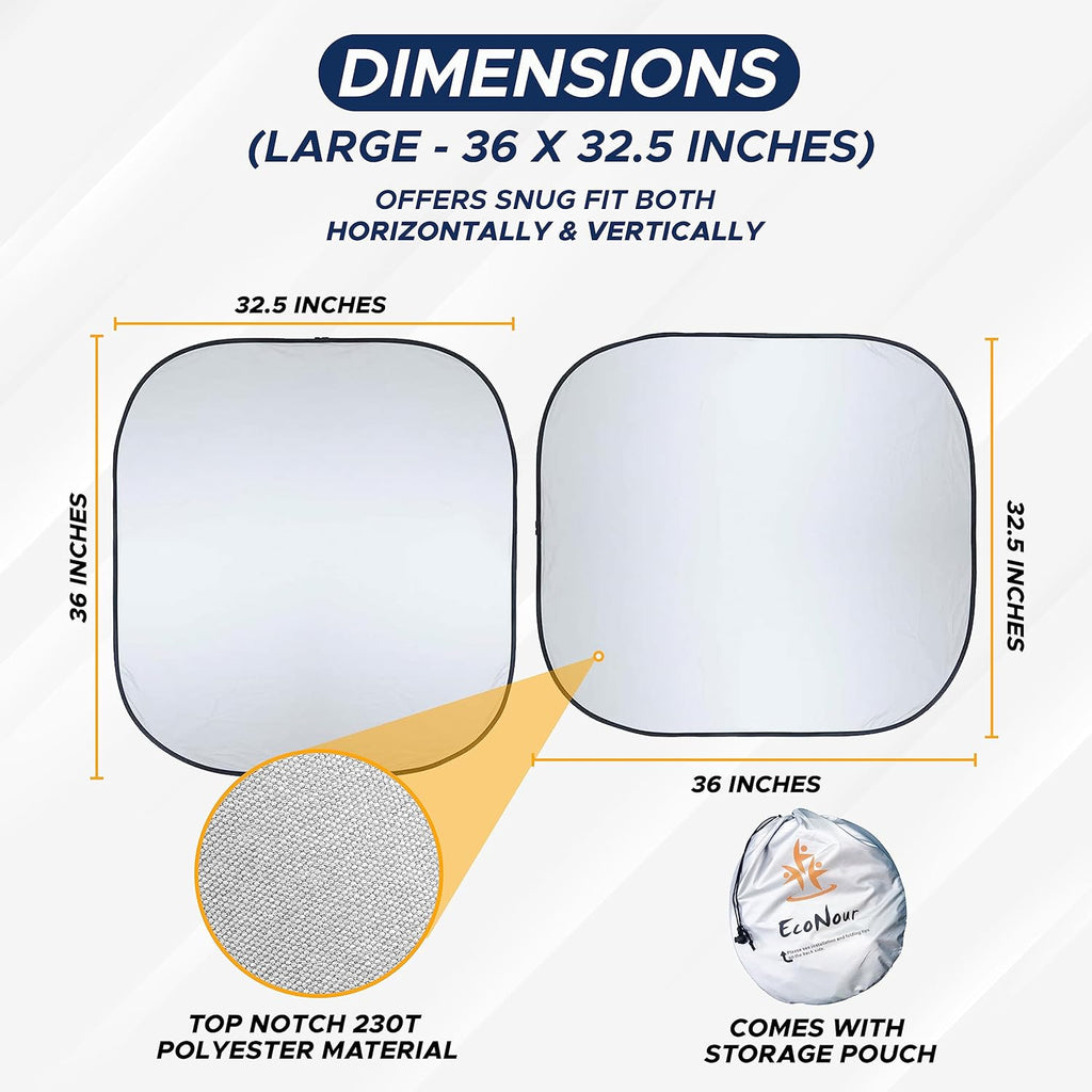 EcoNour 2-Piece Truck Sun Shade for Windshield, Truck Sun Protector Offers Sun Protection, Keeps You Cool, Foldable Automotive Interior Accessories for Comfortable Ride, Large (32.5 in x 36 in)