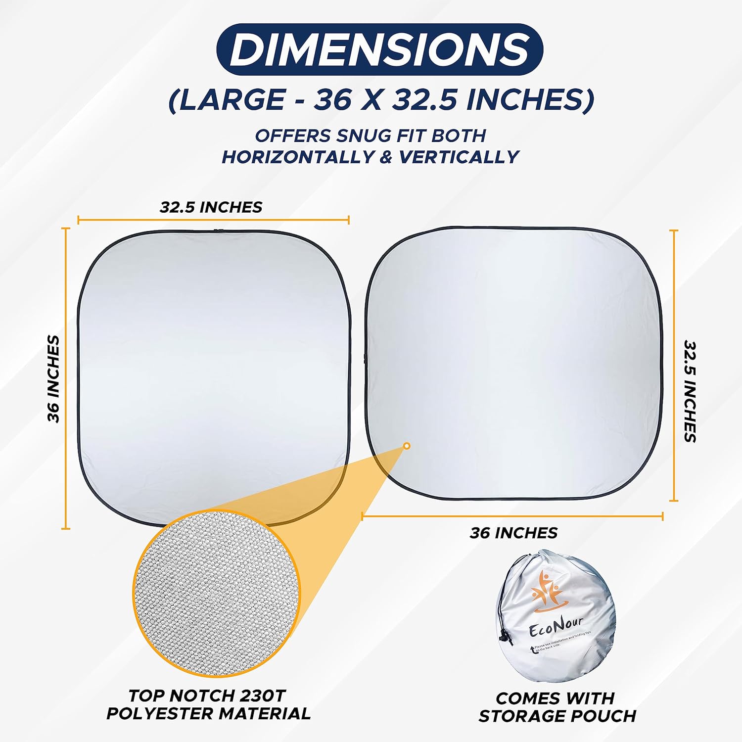 EcoNour 2-Piece Truck Sun Shade for Windshield, Truck Sun Protector Offers Sun Protection, Keeps You Cool, Foldable Automotive Interior Accessories for Comfortable Ride, Large (32.5 in x 36 in)