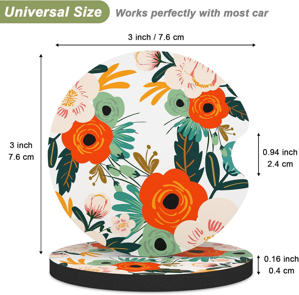 Nipichsha Car Cup Holder Coasters, Car Coasters for Cup Holders, 2 Pack Anti Slip Insert Coasters, Rubber Car Cup Mat with A Finger Notch, Cute Car Interior Accessories for Women Men(White Flower)