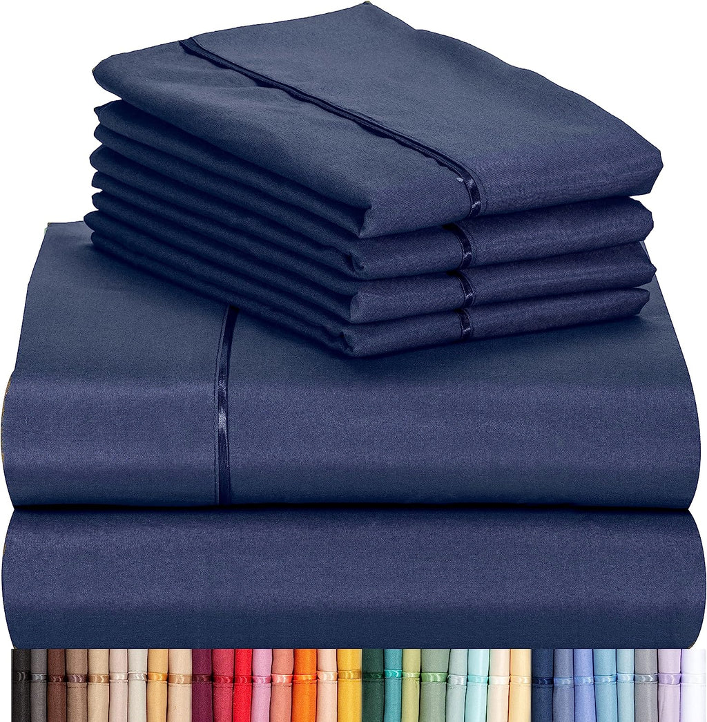 LuxClub 6 PC King Size Sheet Set Bamboo Sheets Deep Pockets 18" Eco Friendly Wrinkle Free Cooling Sheets Machine Washable Hotel Bedding Silky Soft - Navy King
