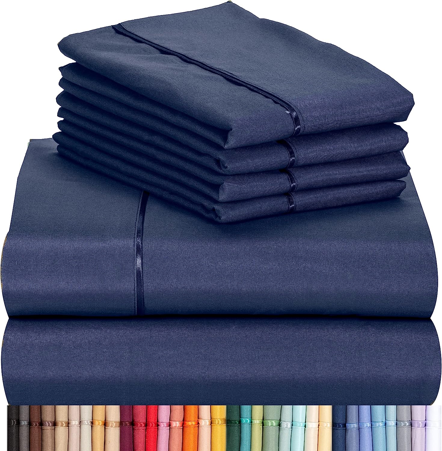 LuxClub Twin Sheets Set - Soft Kids Twin Bed Sheets for Boys and Girls, 4 PC Deep Pockets 18" Eco Friendly Wrinkle Free Fitted Sheets Machine Washable Hotel Bedding Silky Soft- Navy Twin