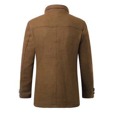 casual thick stand collar patchwork single breasted woolen coat for men
