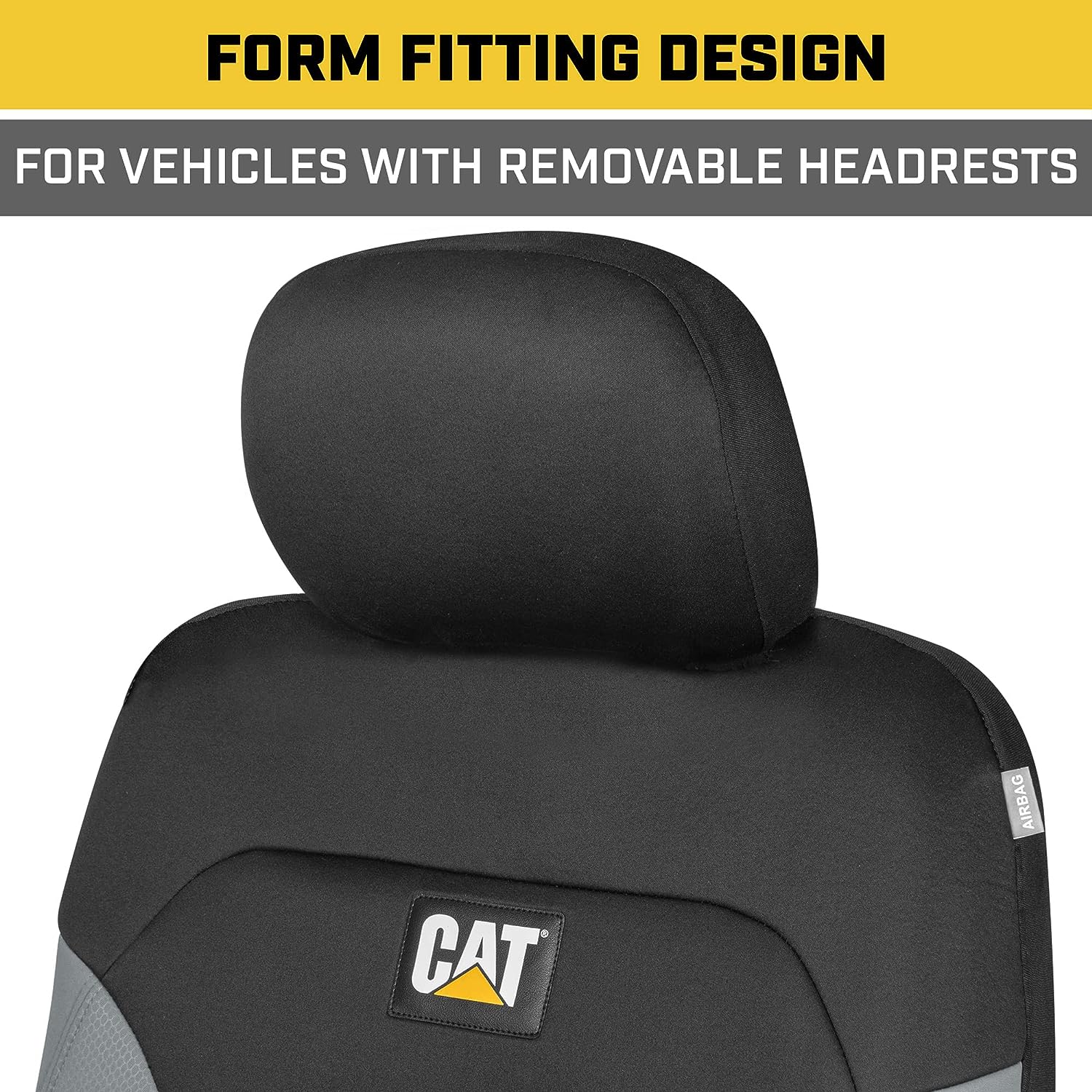 Caterpillar Flexfit Automotive Seat Covers for Cars Trucks and SUVs (Set of 2) – Black Seat Covers for Front Seats, Seat Protectors with Gray Honeycomb Trim, Auto Interior Covers