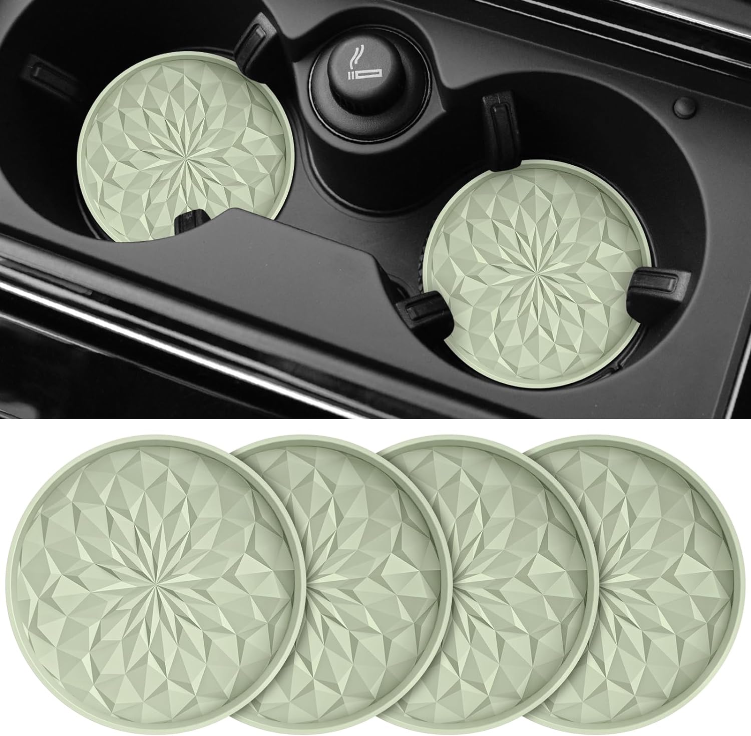 Car Cup Coaster [4 Pack] ME.FAN Silicone Car Coasters/Cup Mats - 2.75In Universal Non-Slip Recessed Car Interior Accessories - Car Cup Holder Insert Coasters Desert Sage