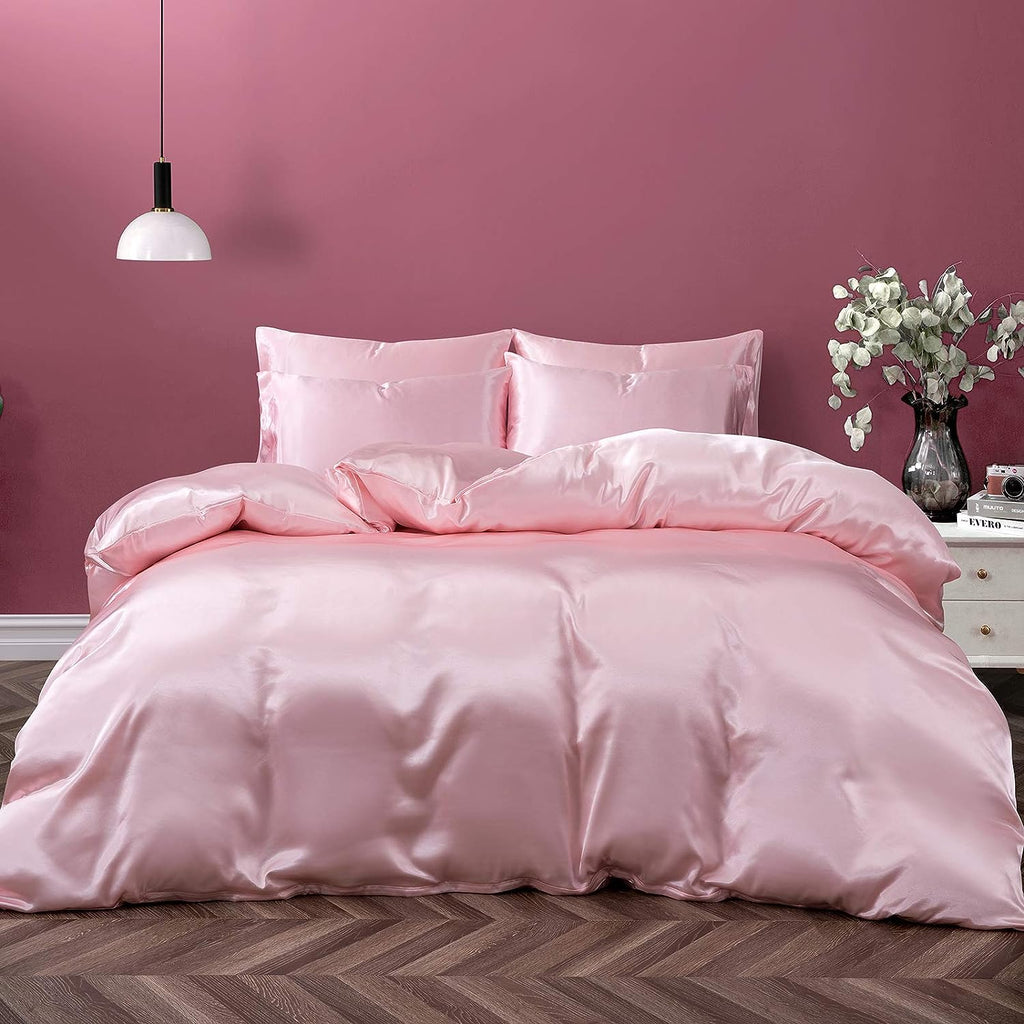 P Pothuiny Satin Duvet Cover Full/Queen, Single Soft Duvet Cover Only, Luxury Silky Like Blush Pink Duvet Cover 90" x 90" Sold Separately - Zipper Closure &amp; Corner Ties