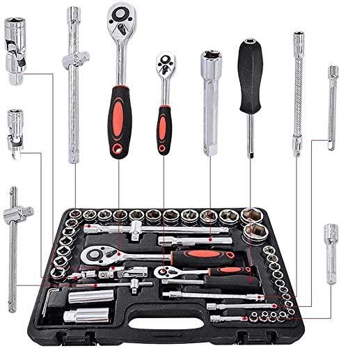 ZSEFV 61 pcs/Set Socket Wrench Set Spanner Car Machine Repair Service Tools Kit with Heavy Duty Ratchet Hardware Tool Kits Hand Tools