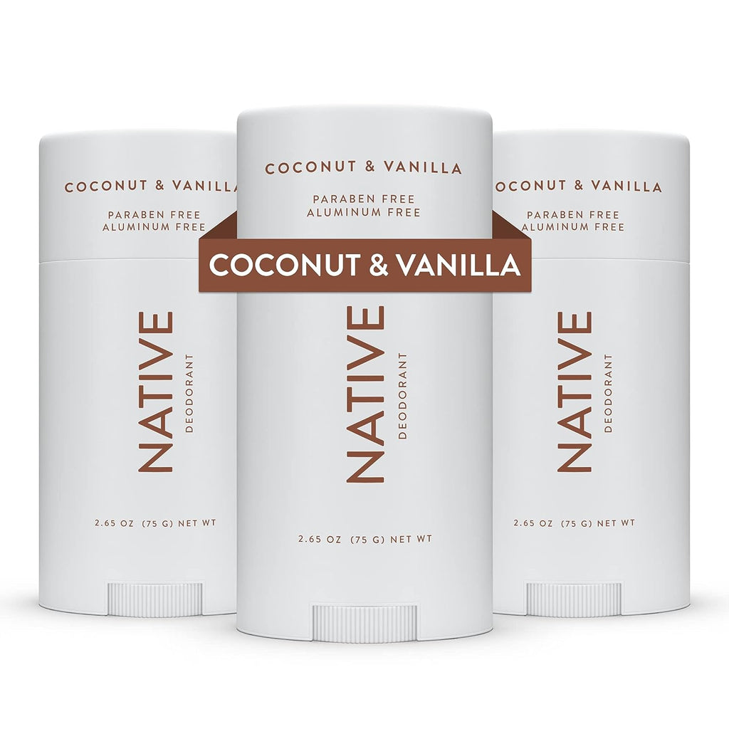 Native Deodorant | Natural Deodorant for Women and Men, Aluminum Free with Baking Soda, Probiotics, Coconut Oil and Shea Butter | Coconut &amp; Vanilla - Pack of 3