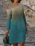Art Print One Shoulder Long Sleeve Midi Dress