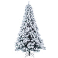 9' Christmas Tree with String Lights, Green and White PVC Flocking Snow Premium Holiday with Branches including Foldable Metal Base