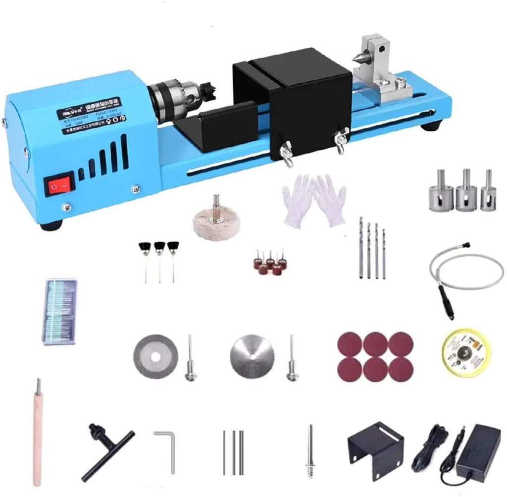 Portable Mini Lathe, 69pcs 150w 12v-24v Mini LaDIY WoodworLaGrinding and Polishing Drill Bit Rotating Tool Hand Operated Tools (Color : Blue)