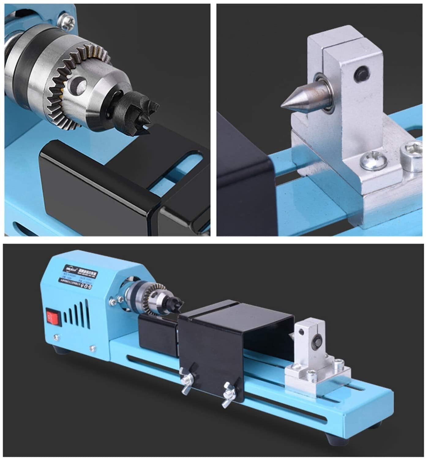 Portable Mini Lathe, 69pcs 150w 12v-24v Mini LaDIY WoodworLaGrinding and Polishing Drill Bit Rotating Tool Hand Operated Tools (Color : Blue)