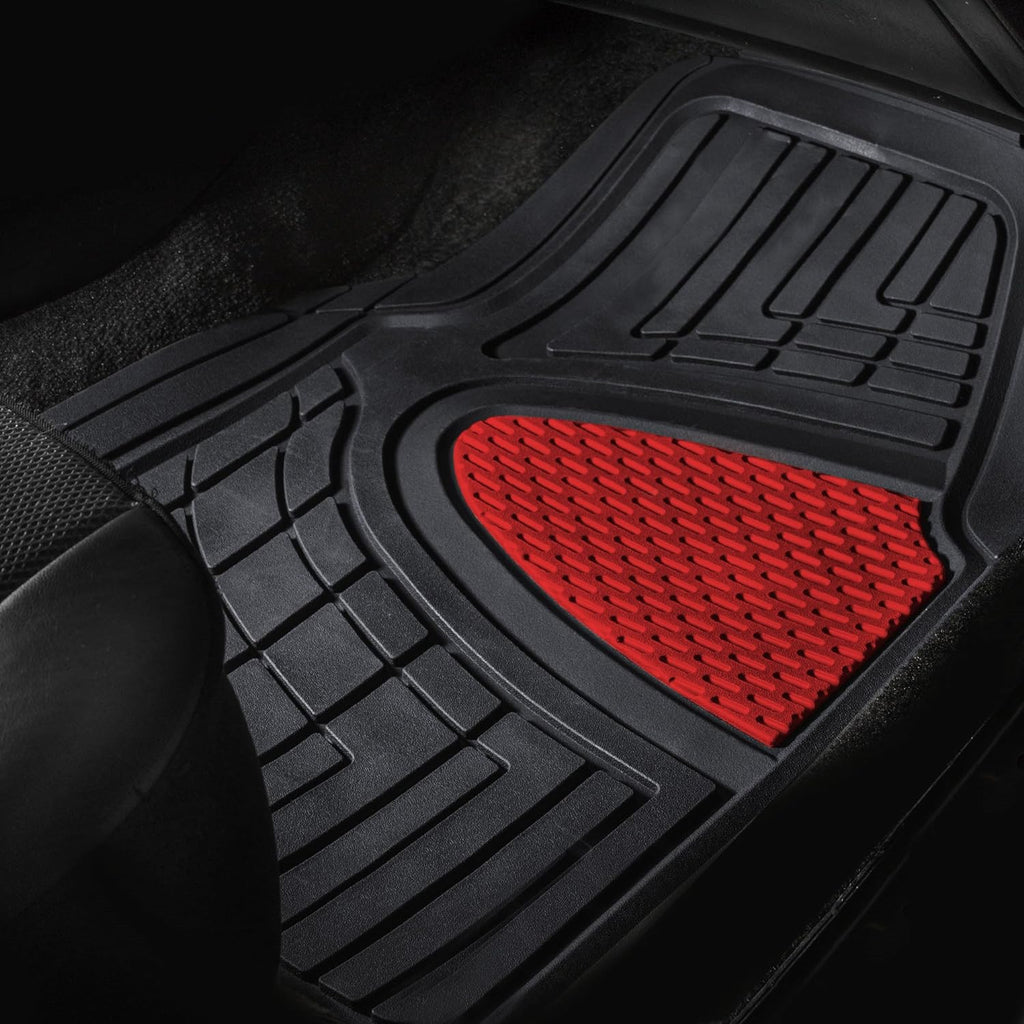 FH Group Automotive Floor Mats - Heavy-Duty Rubber Floor Mats for Cars, Universal Fit Full Set, Climaproof Floor Mats, Trimmable Floor Mats for Most Sedan, SUV, Truck Floor Mats Red