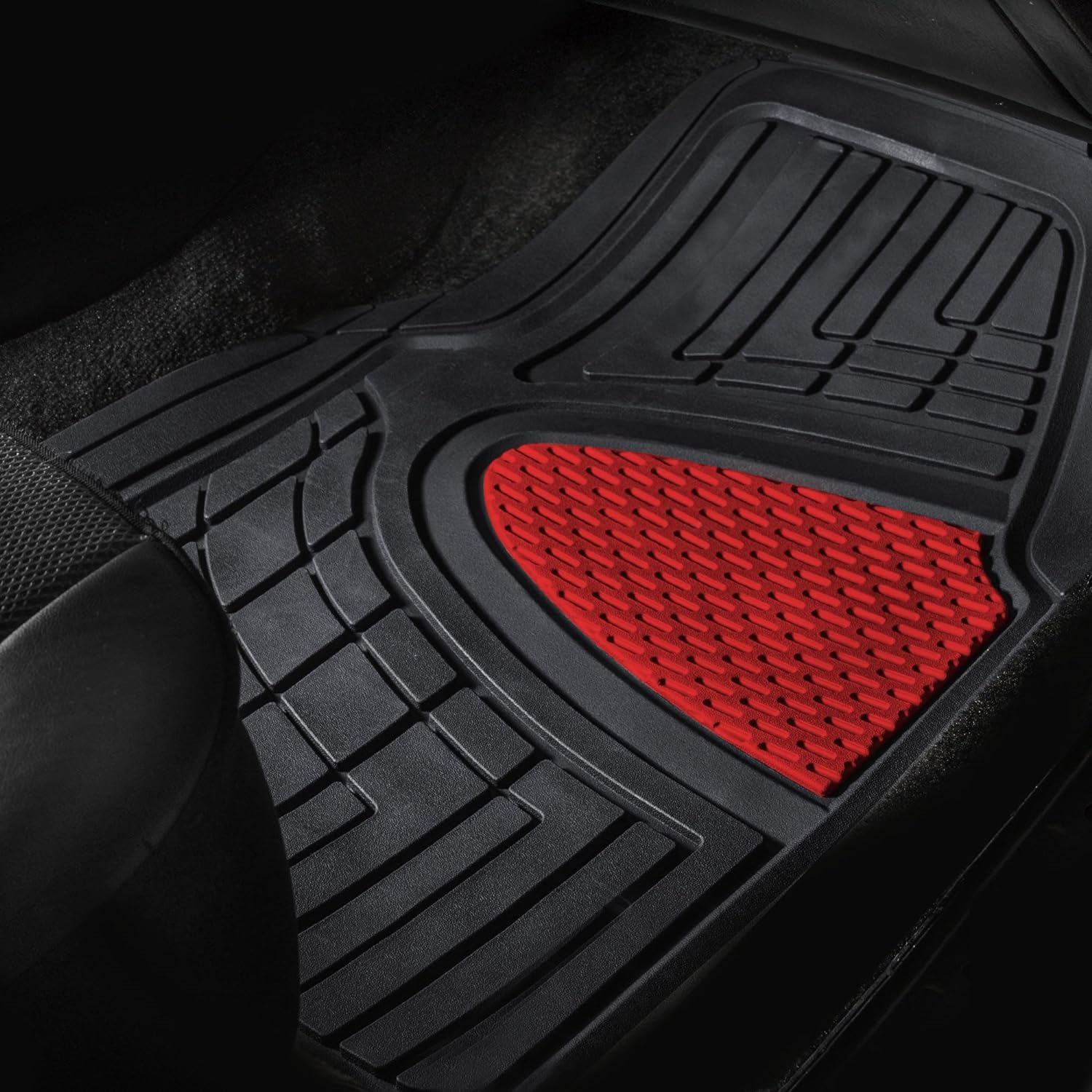 FH Group Automotive Floor Mats - Heavy-Duty Rubber Floor Mats for Cars, Universal Fit Full Set, Climaproof Floor Mats, Trimmable Floor Mats for Most Sedan, SUV, Truck Floor Mats Red