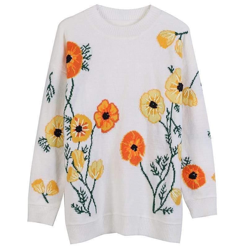 white floral loose sweater