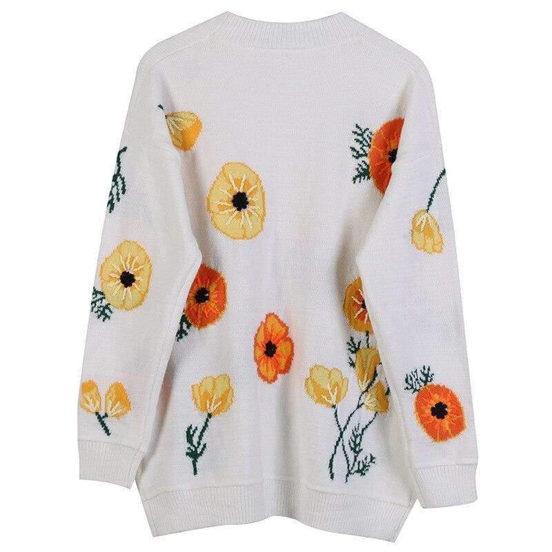white floral loose sweater