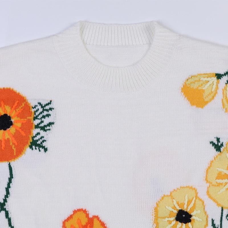 white floral loose sweater