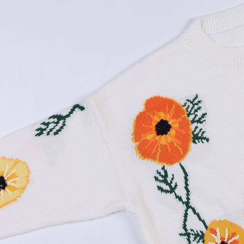 white floral loose sweater
