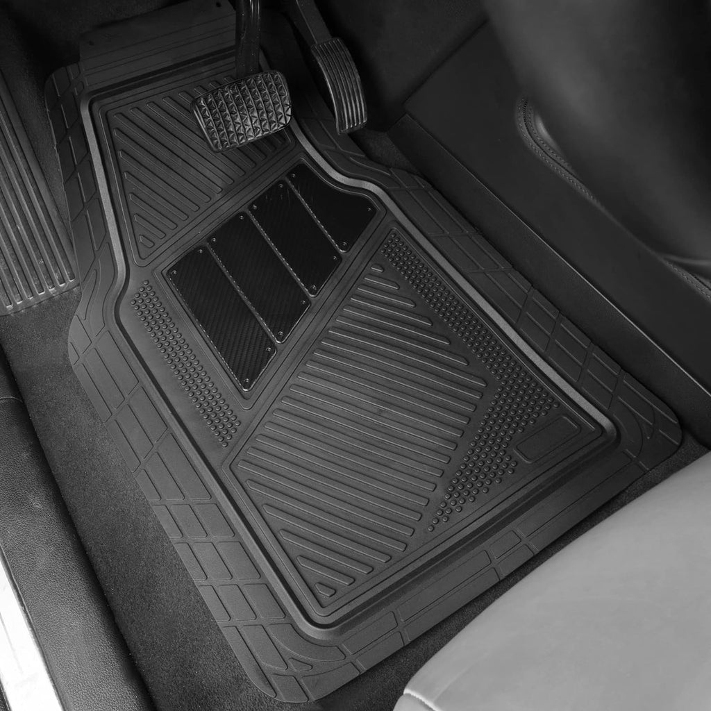 CAR PASS Heavy Duty Rubber Floor Mats 4-Piece Car Mat Set - Universal Waterproof Carbon Fiber Floor Mats for Car SUV Truck, Durable All-Weather Mats(Black)