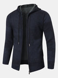 mens knitted zip front casual drawstring hooded cardigans with pocket